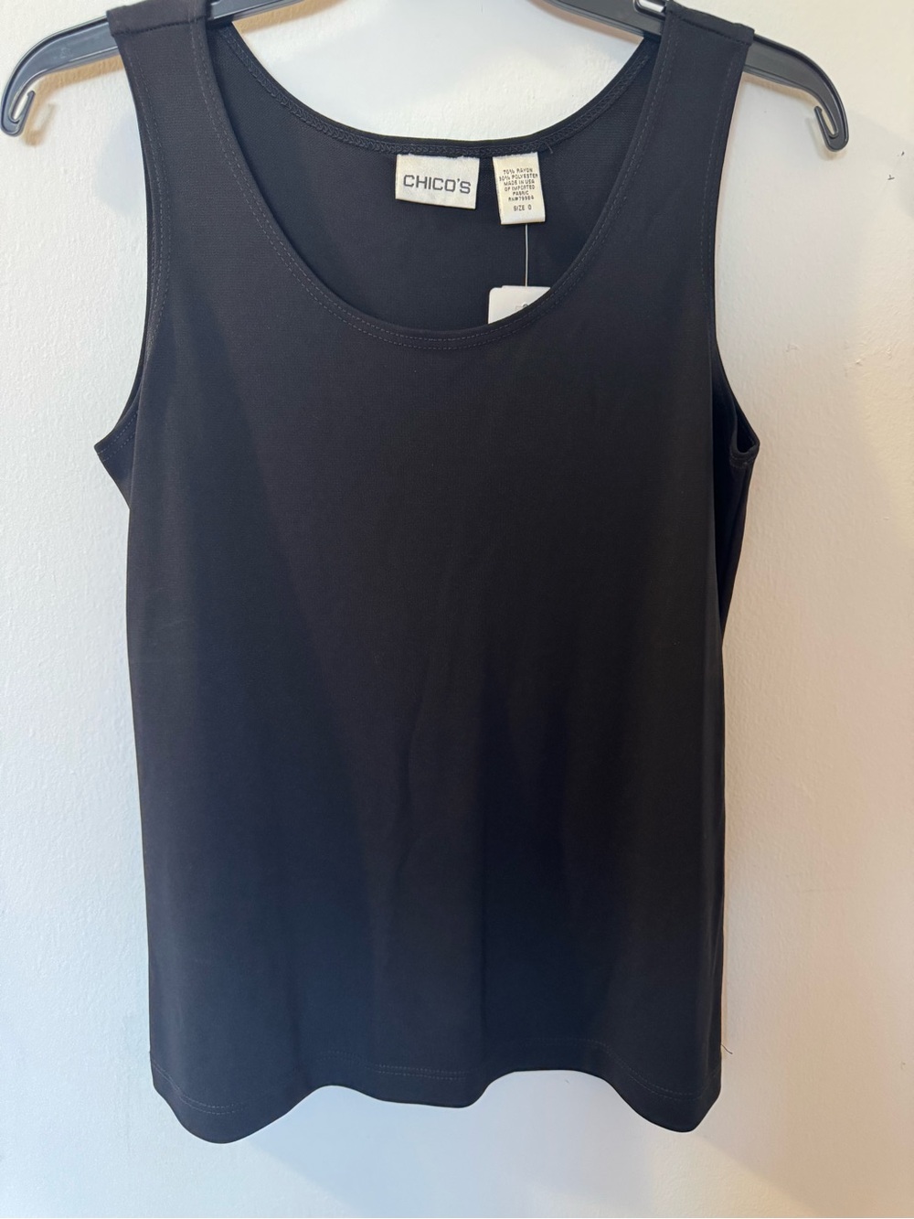 Chico's Black Scoop Neck Tank Top in matte jersey , size 0, NWT